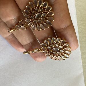 Chic Gold plated sterling silver flower earrings indian ethnic polki Earrings